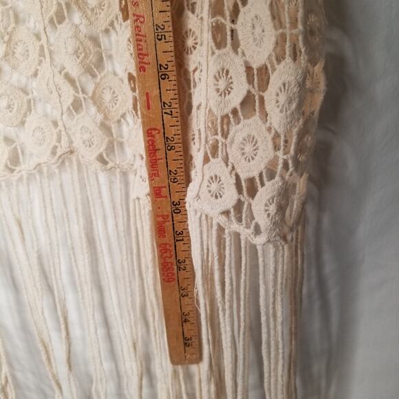 Rebellion again Crochet Fringed Lace Cardigan Duster Large Ivory Boho Festival - Picture 5 of 8